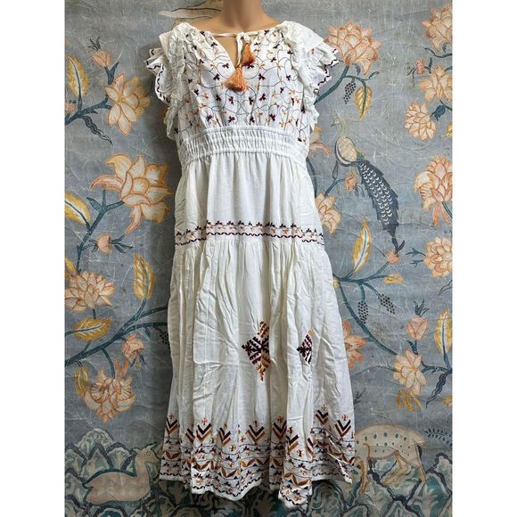 New Anthropologie Embroidered Midi Dress size  Large - Picture 5 of 8